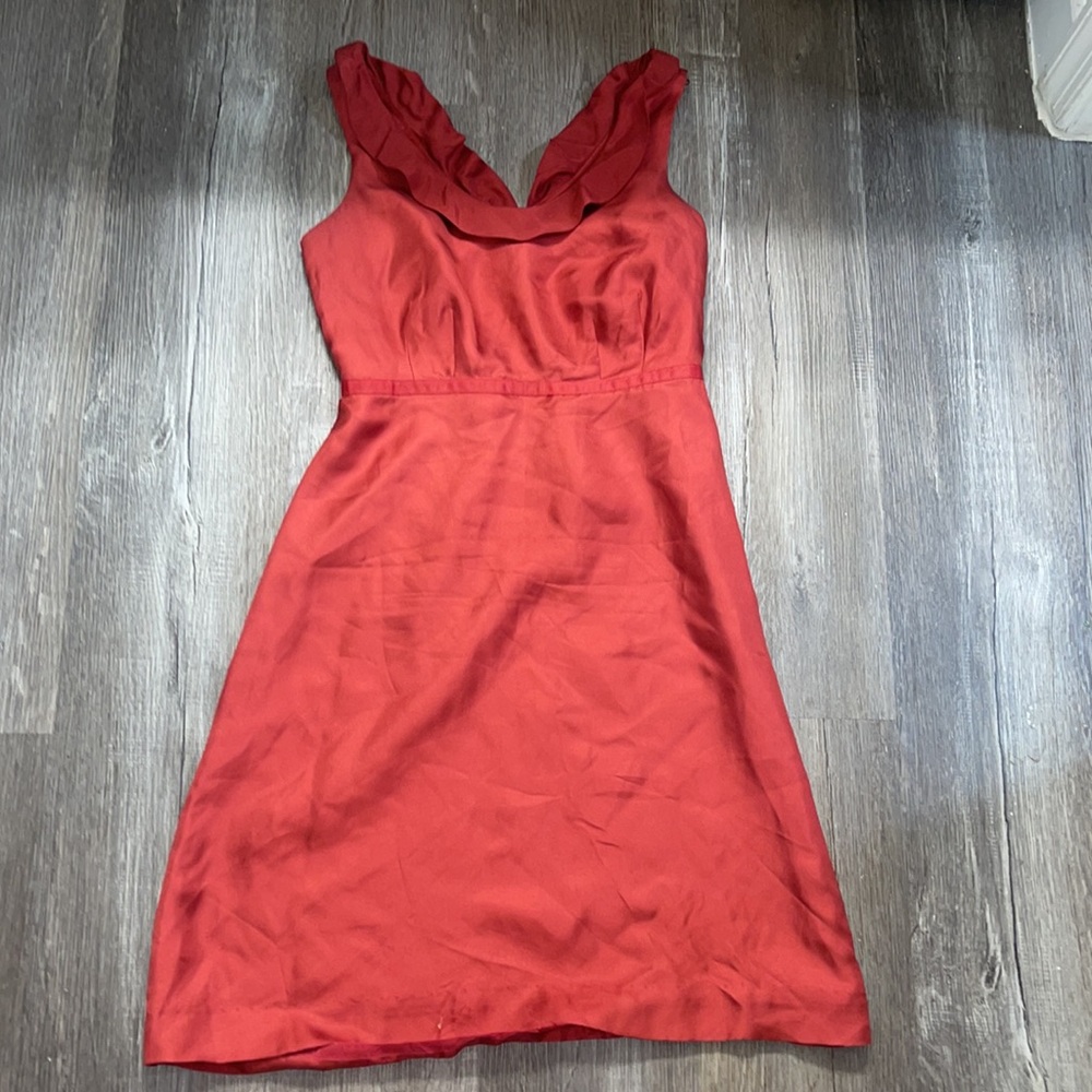 SOLD Anthropologie Moulinette Soeurs Red Silk Sleeveless Knee Length Dress
